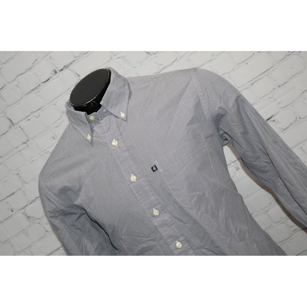 Brooks Brothers 346 Dress Shirt Mens Large Gray Blue Micro Check Slim Fit